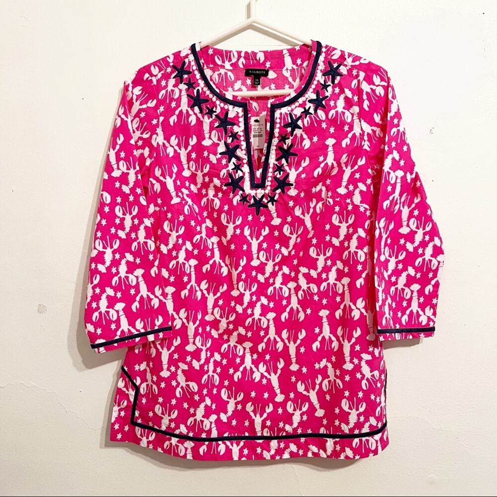 TALBOTS Pink Lobster Print Tunic Top XS NWT Coastal Preppy - Picture 3 of 11